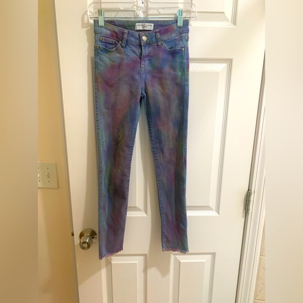 Girls Celebrity pink skinny jeans tie dye denim size 10